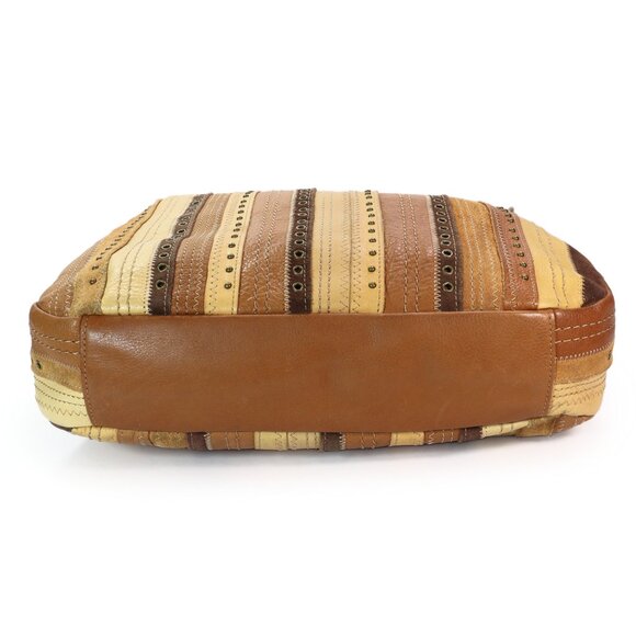 Fossil Leather & Suede Striped Hobo Bag Studded Riveted Brown & Tan Shoulder Bag - Picture 6 of 12